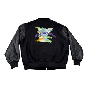 Minnesota Fishing Hall of Fame Jacket Mens Large Wool Leather Varsity Snap